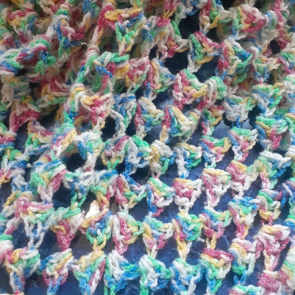 Crochet Knit Handmade Granny Blanket Polyester Rectangle Throw scallop edge 80
